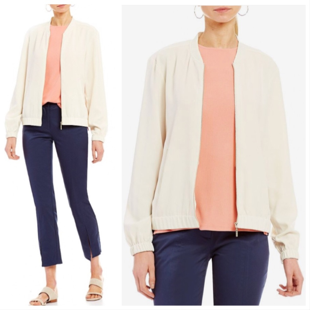 NWT Halston Cream Bomber Jacket Coat Sz M